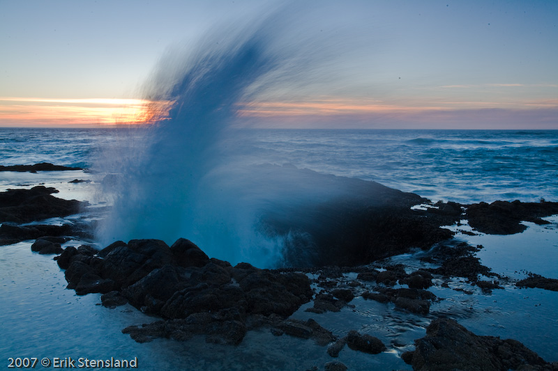spouting horn, cape perpetua, sunset photo